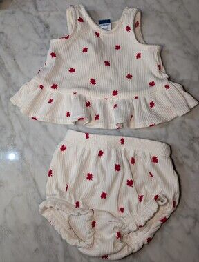 🍁 Old Navy Baby White Tank Top Bloomers Set with Red Leaf Print Canada Day 0-3